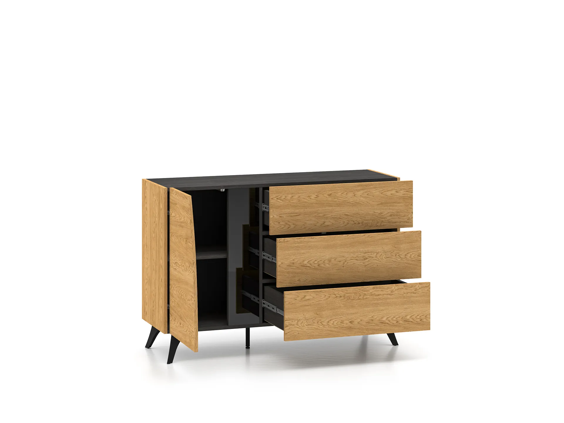 Komoda 1-drzwiowa z 3 szufladami TOSCANIA 05 dąb baltic dune jesion prestige czarny - 1TOSC05-001