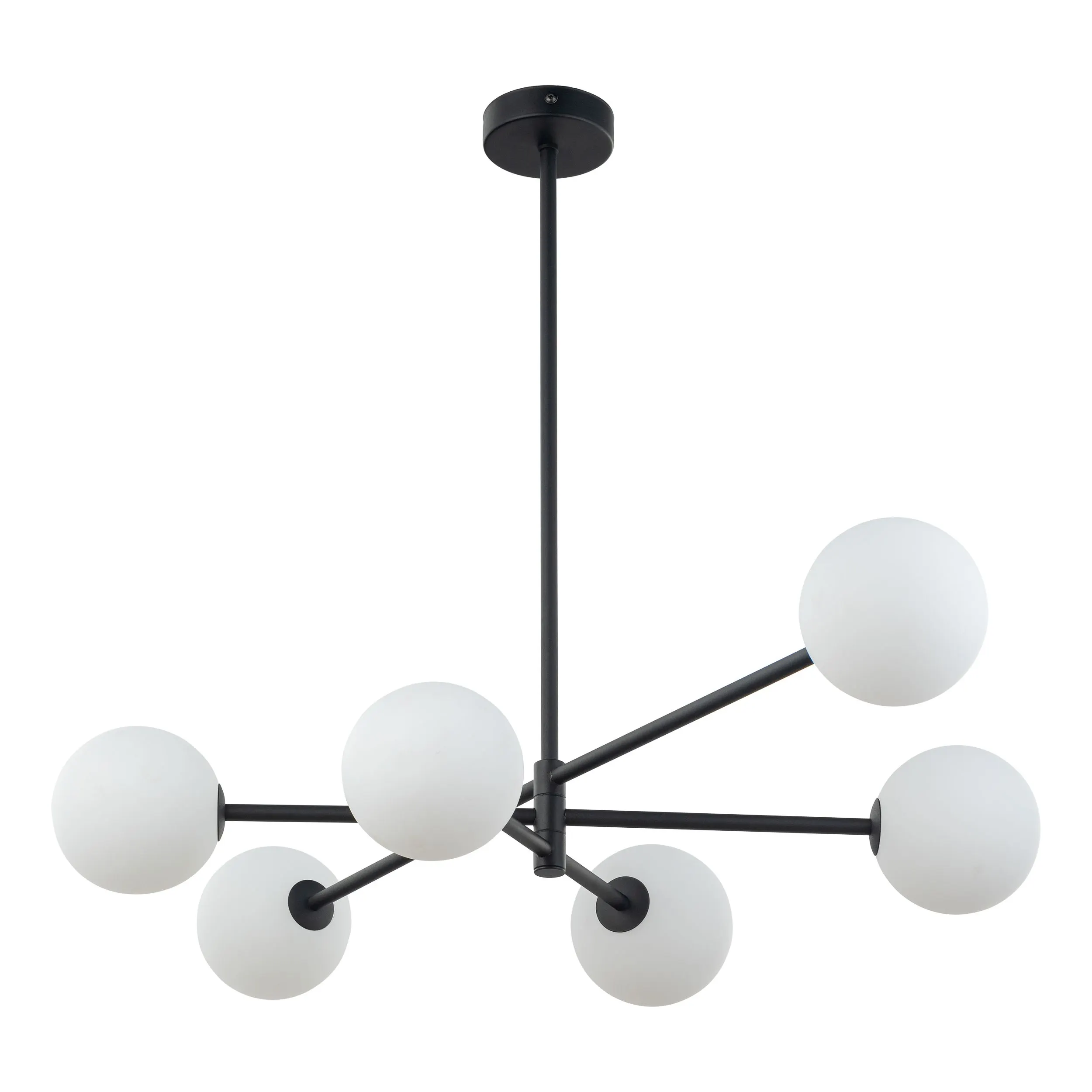 Lampa sufitowa SARIUS czarna z białymi okrągłymi szklanymi kloszami 90x68x64cm
