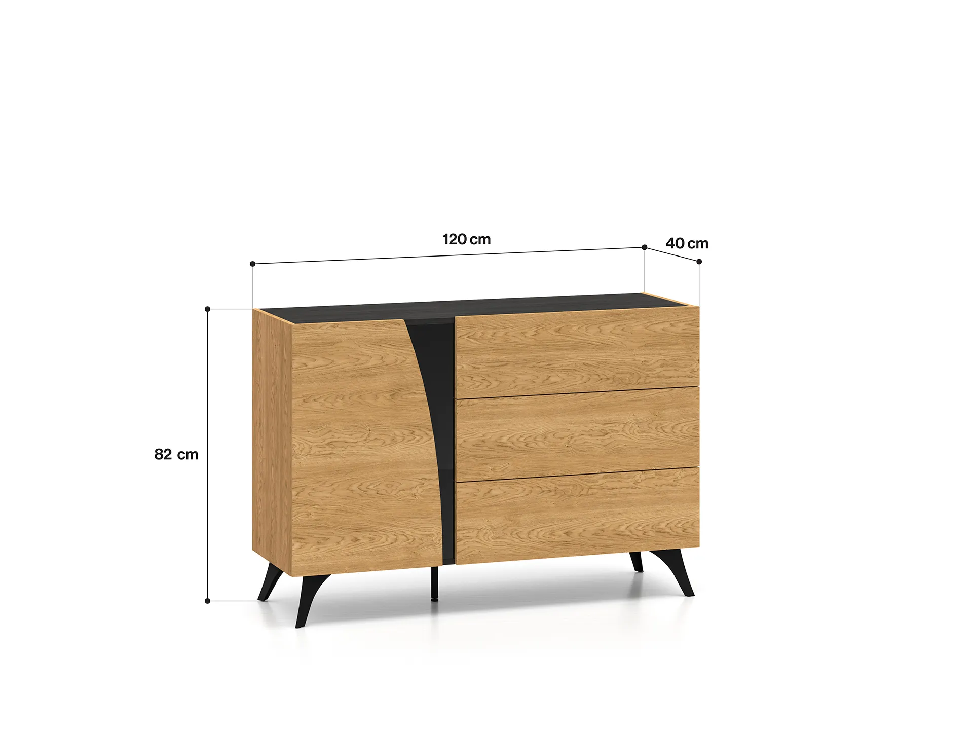 Komoda 1-drzwiowa z 3 szufladami TOSCANIA 05 dąb baltic dune jesion prestige czarny - 1TOSC05-001