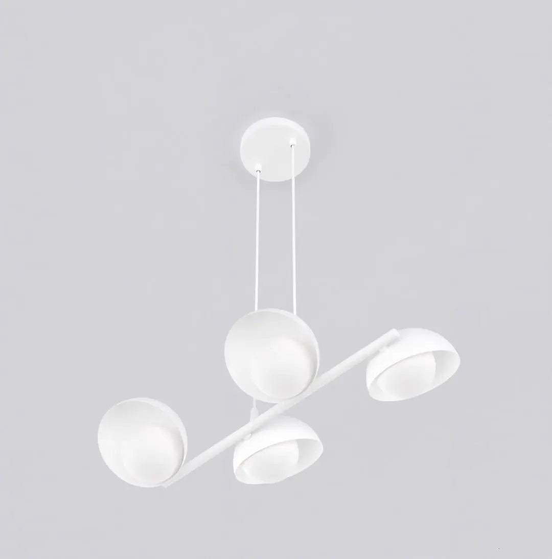 lampa wisząca, białe, trzy reflektory, nowoczesny design, konstrukcja wisząca