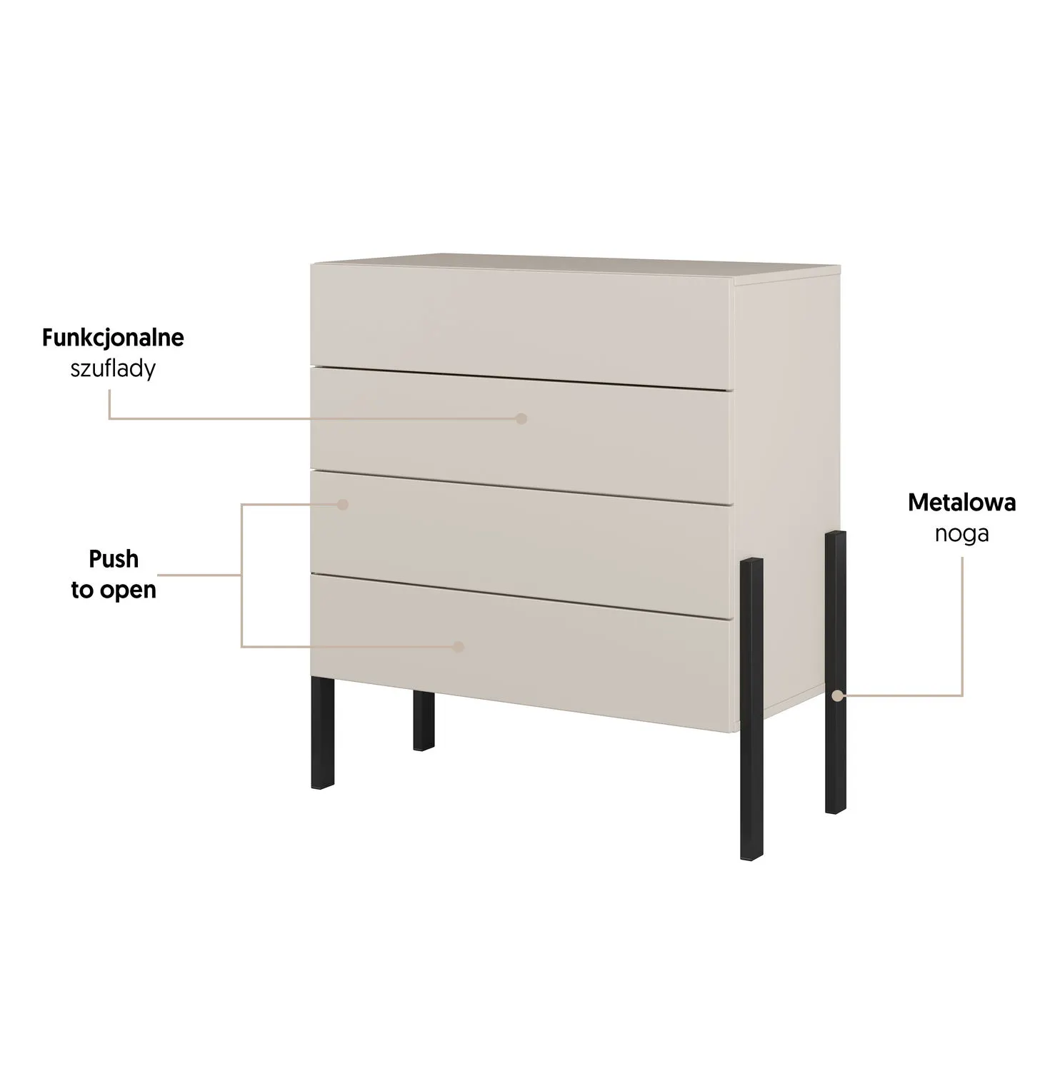 Komoda z szufladami JUKON S 84 cm kaszmirowa — zdjęcie 7