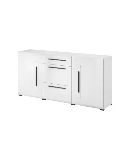 Komoda TULSA 26 dwudrzwiowa z szufladami biała z czarnymi uchwytami 180x86x39cm Komoda TULSA 26 dwudrzwiowa z szufladami biała z czarnymi uchwytami 180x86x39cm
