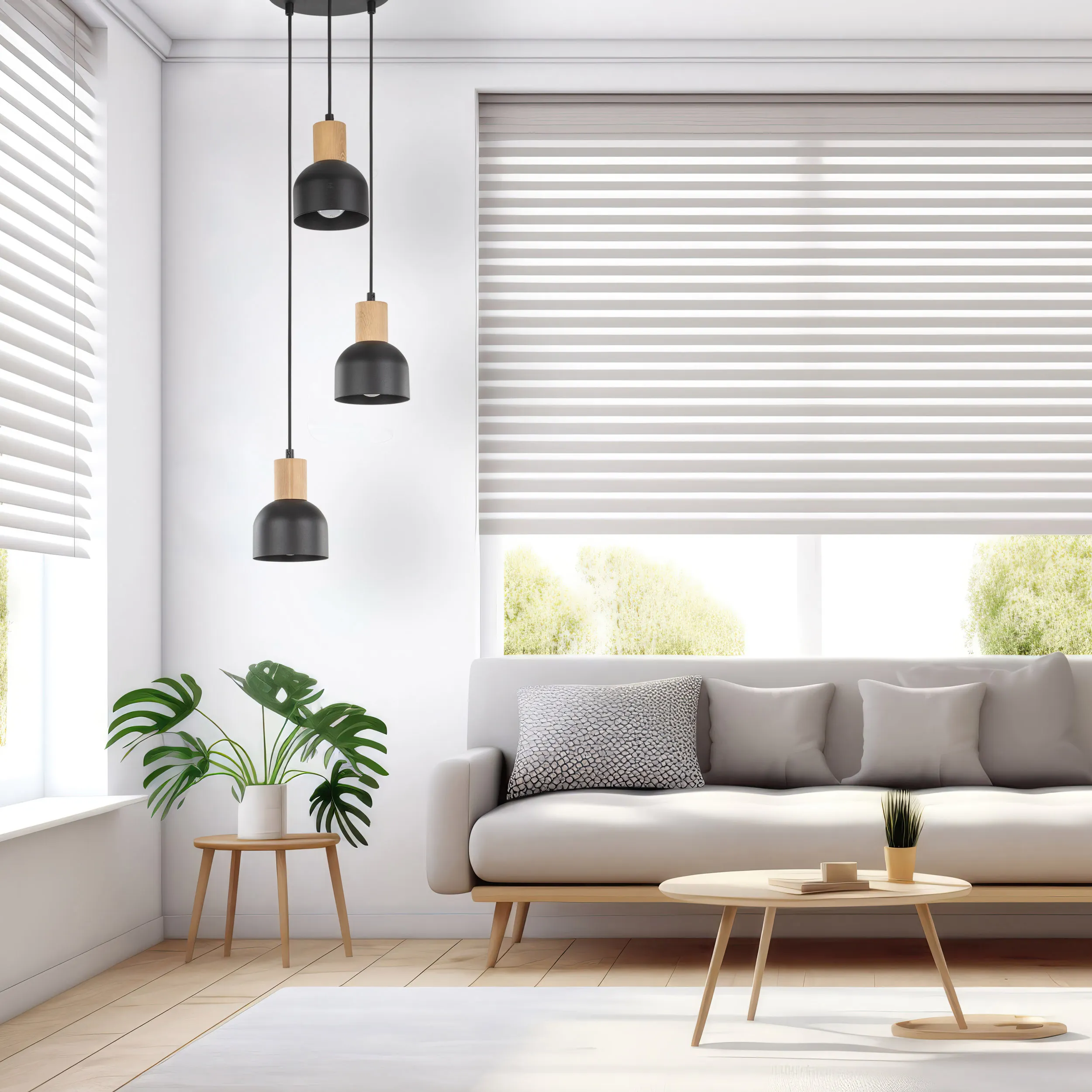 Lampa wisząca CAIRO czarna z drewnianymi elementami 100x25cm - TK_4895