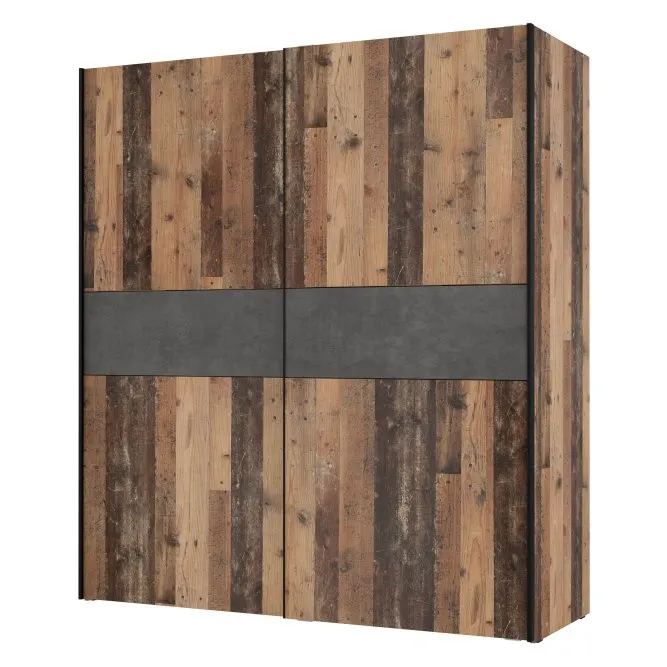 Szafa 2-drzwiowa CLIF drzwi przesuwne z panelem 170 cm, old wood vintage, beton - W3NS823E5-C754