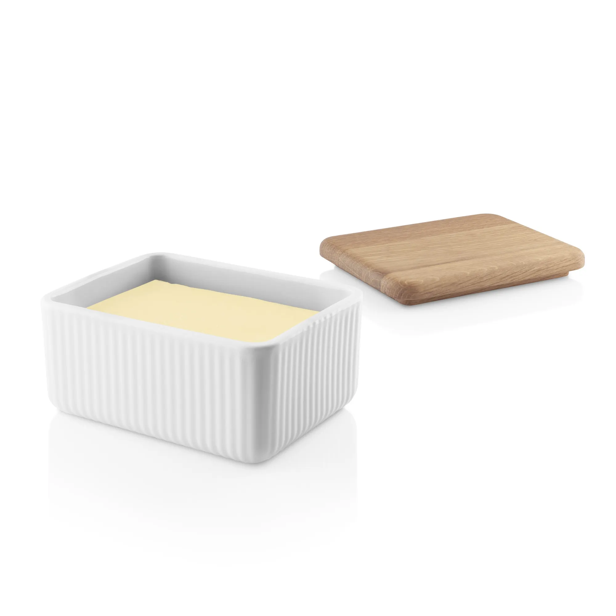 ramekin, ceramic, white, butter dish, wood lid