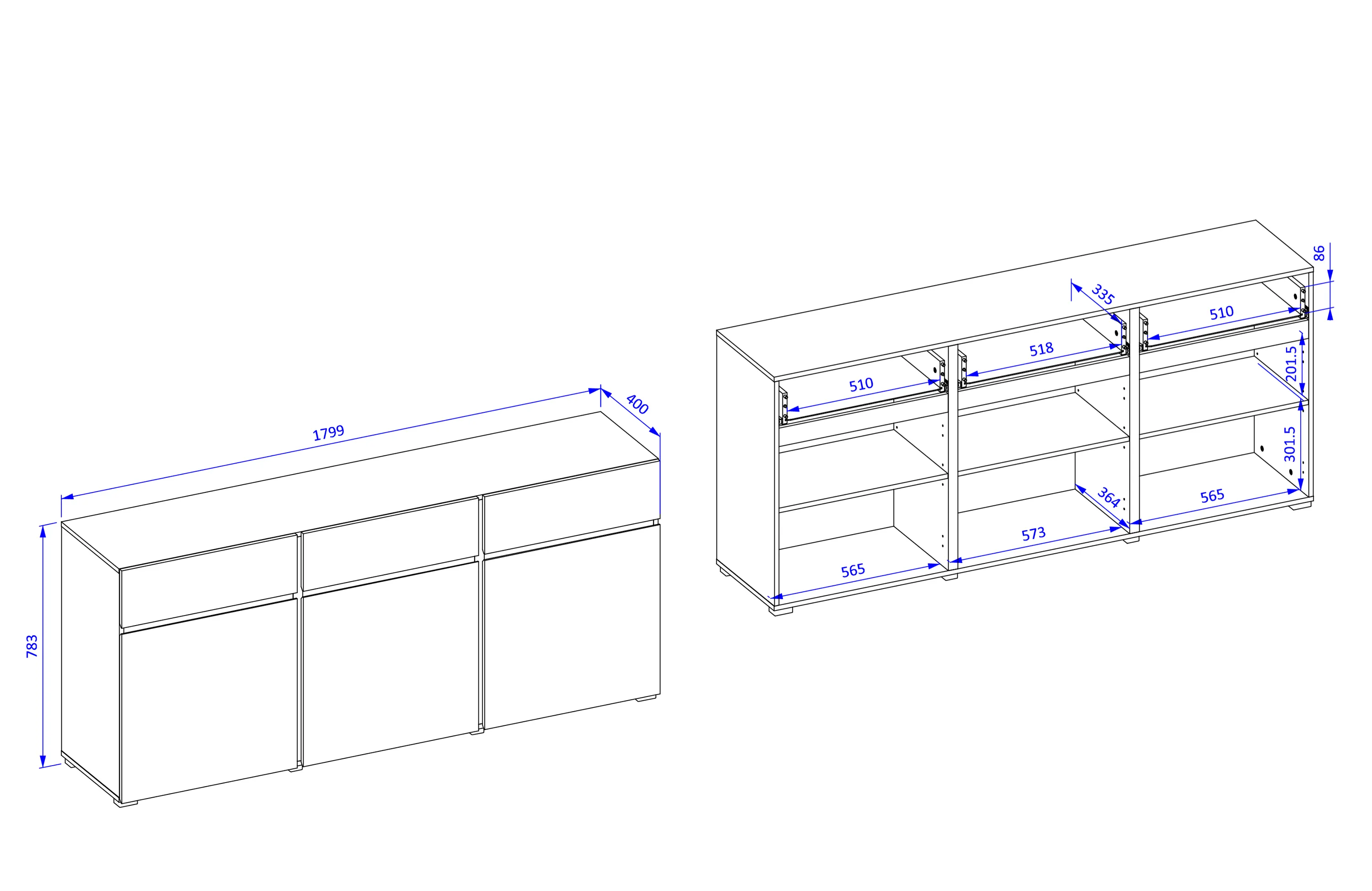 Komoda 3-drzwiowa z szufladami CROSS 180 cm zielona - 24GWMY43