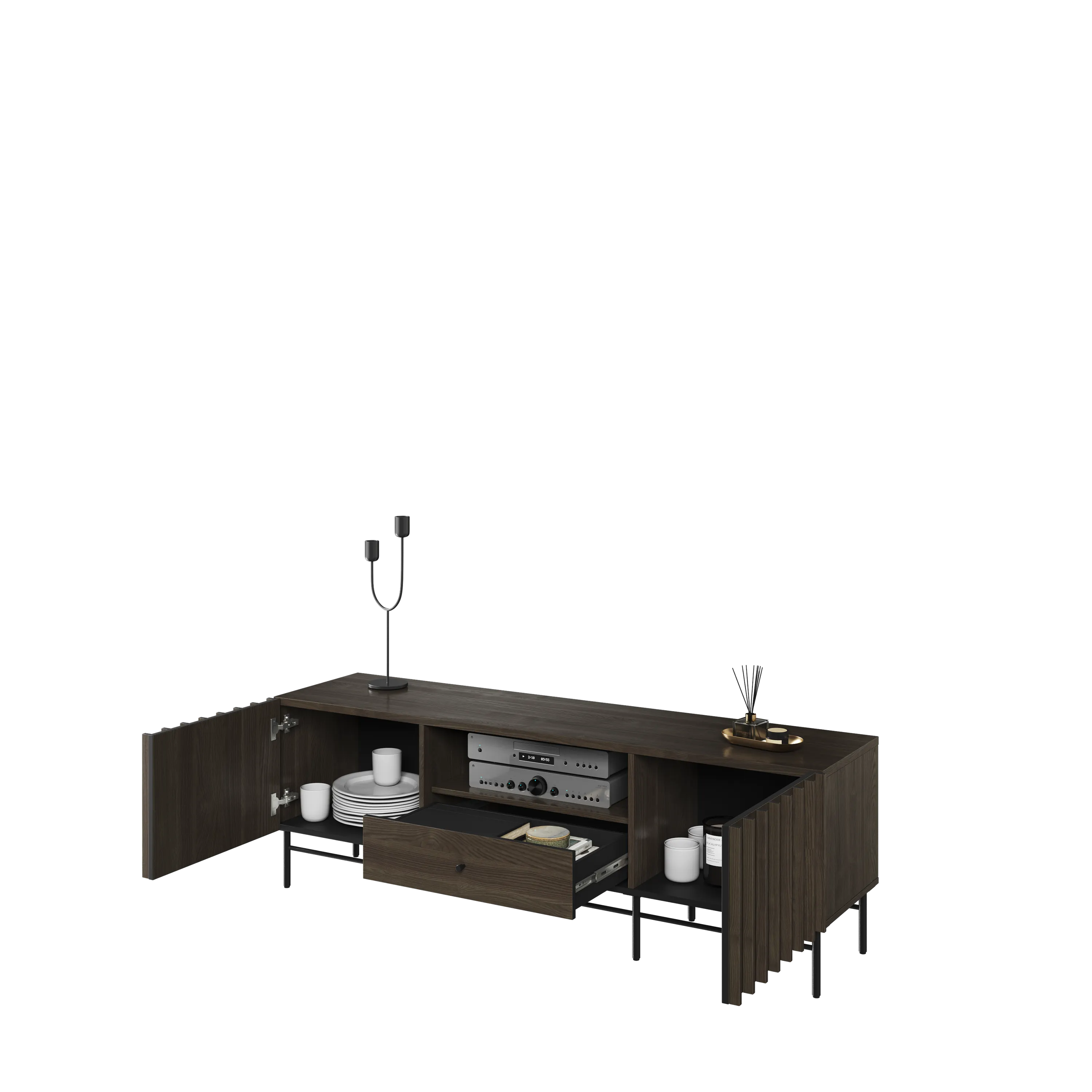 Szafka RTV z lamelami Piemonte PE-03 165cm jesion portlandzki/czarny
