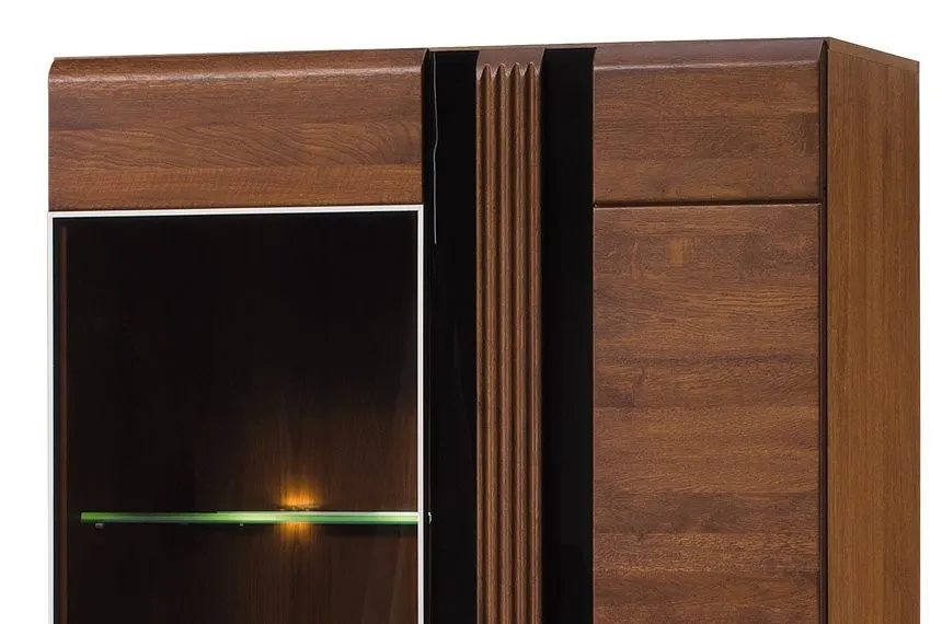 Witryna PORTI 12 2-drzwiowa drewniana dąb antyczny czarna 198x95x42cm - TH-100-0827