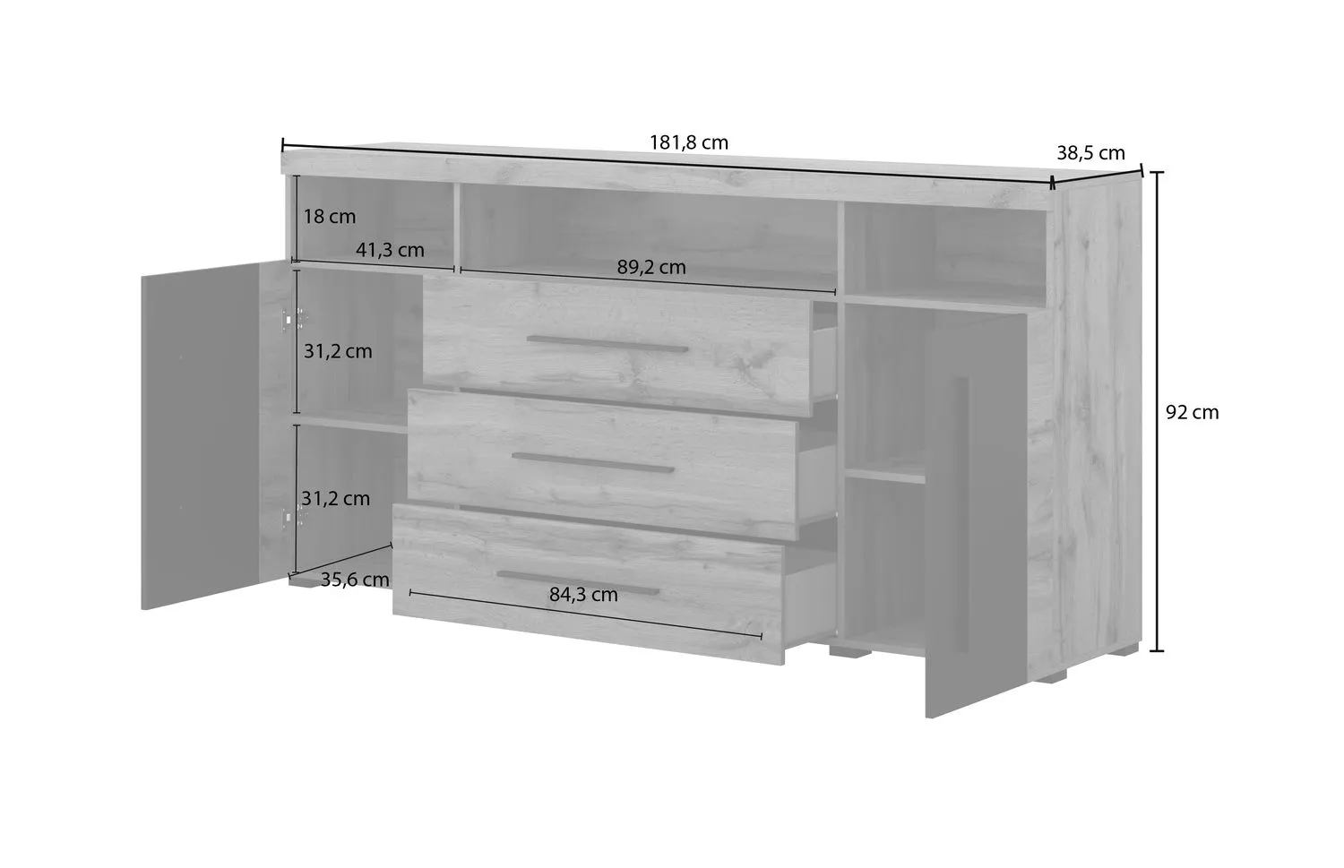 Komoda 2-drzwiowa z szufladami ROGER 2D3S (182cm) dąb wotan - 22N2ZH25