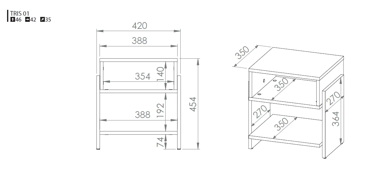 tris 01 wymiary Szuflada, Meble, Szafka, wykres, Działka