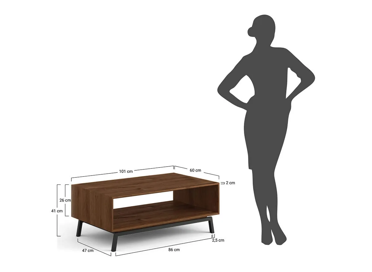 Stolik kawowy MODERN LOFT z półką 60x101 cm - dąb tabacco - PLMOL05DT