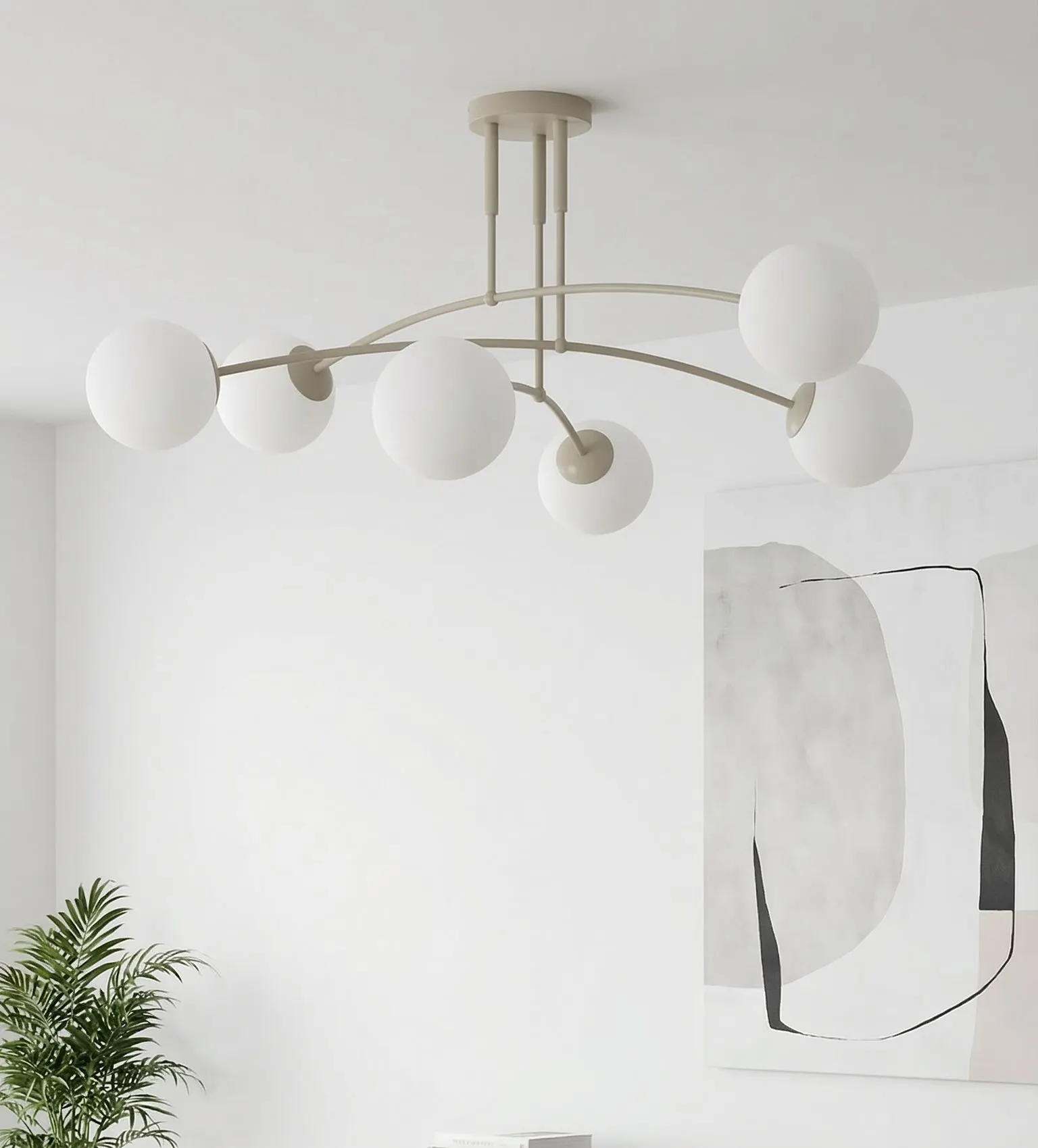 image lampa sufitowa, kule słupek, nowoczesny design, biała kolor, artykuł dekoracyjny