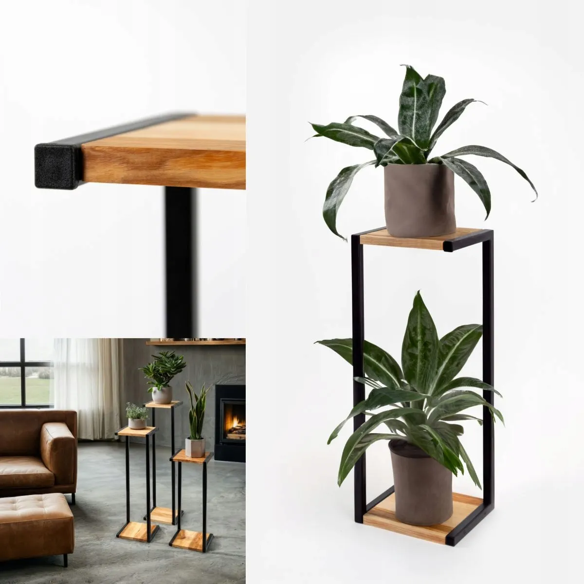 Kwietnik stojący metalowy AMIENS S czarny naturalny - LD_TZ000227