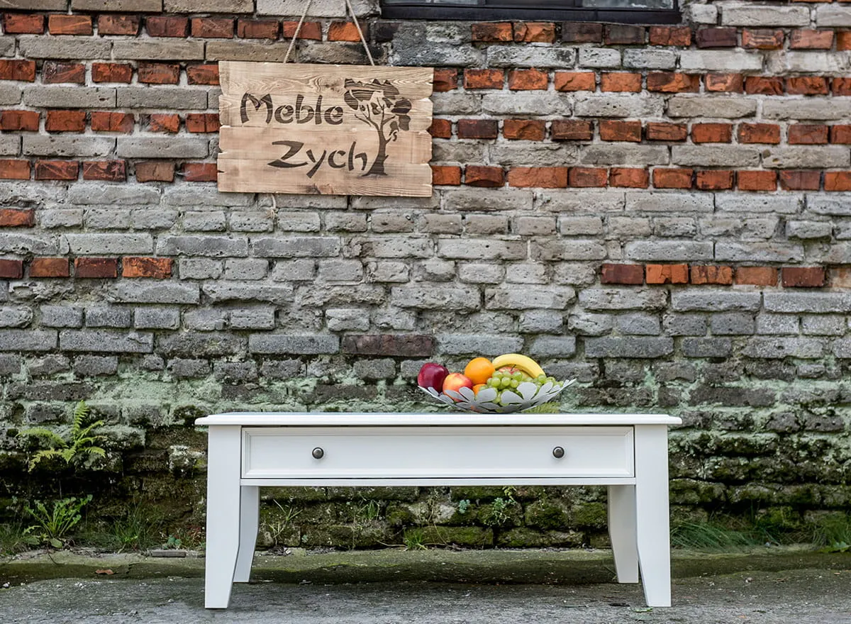 Stolik kawowy BELLUNO ELEGANTE z szufladą - biały 71x122 cm - PL006B