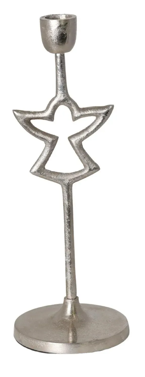 Świecznik metalowy Z ANIOŁKIEM srebrny