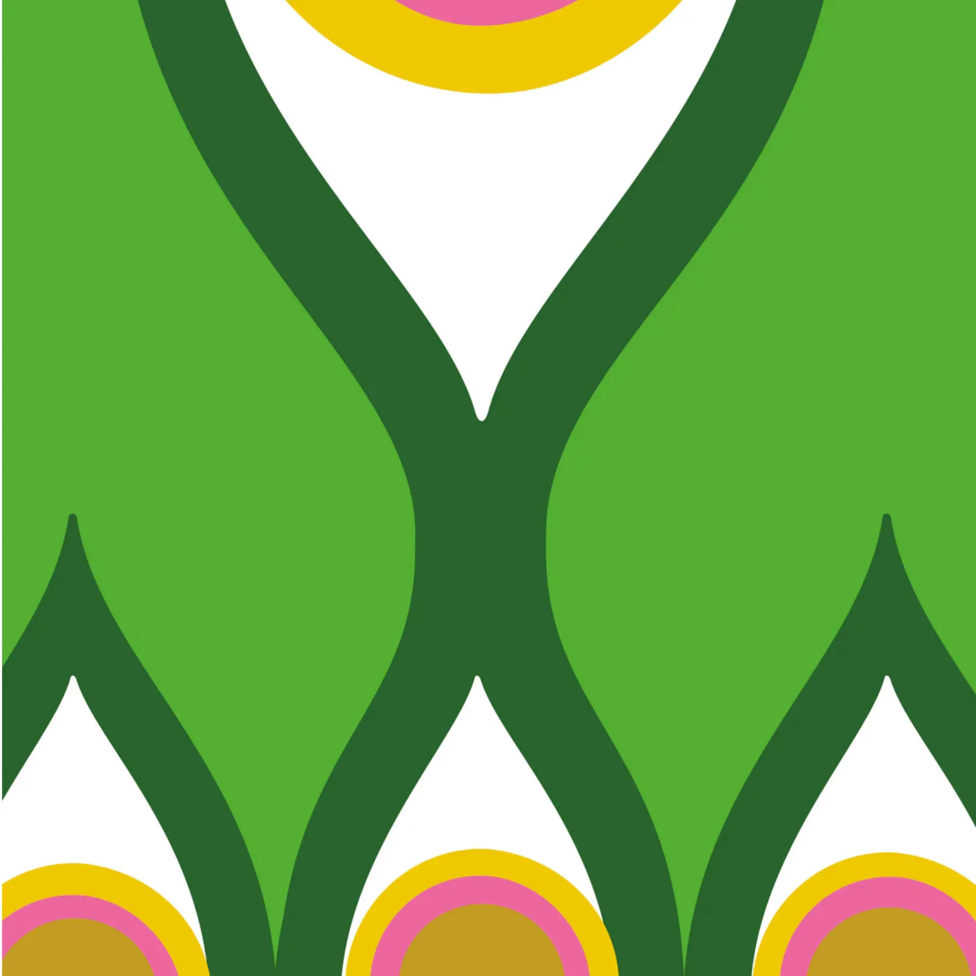 image zielone tło, motyw liścia, abstrakcyjny wzór, zielone krzywizny, żółto-różowy okrąg