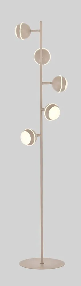 image lampa stojąca, lampa stołowa?, metalowa lampa, kolor beżowy, kuleczki oświetleniowe