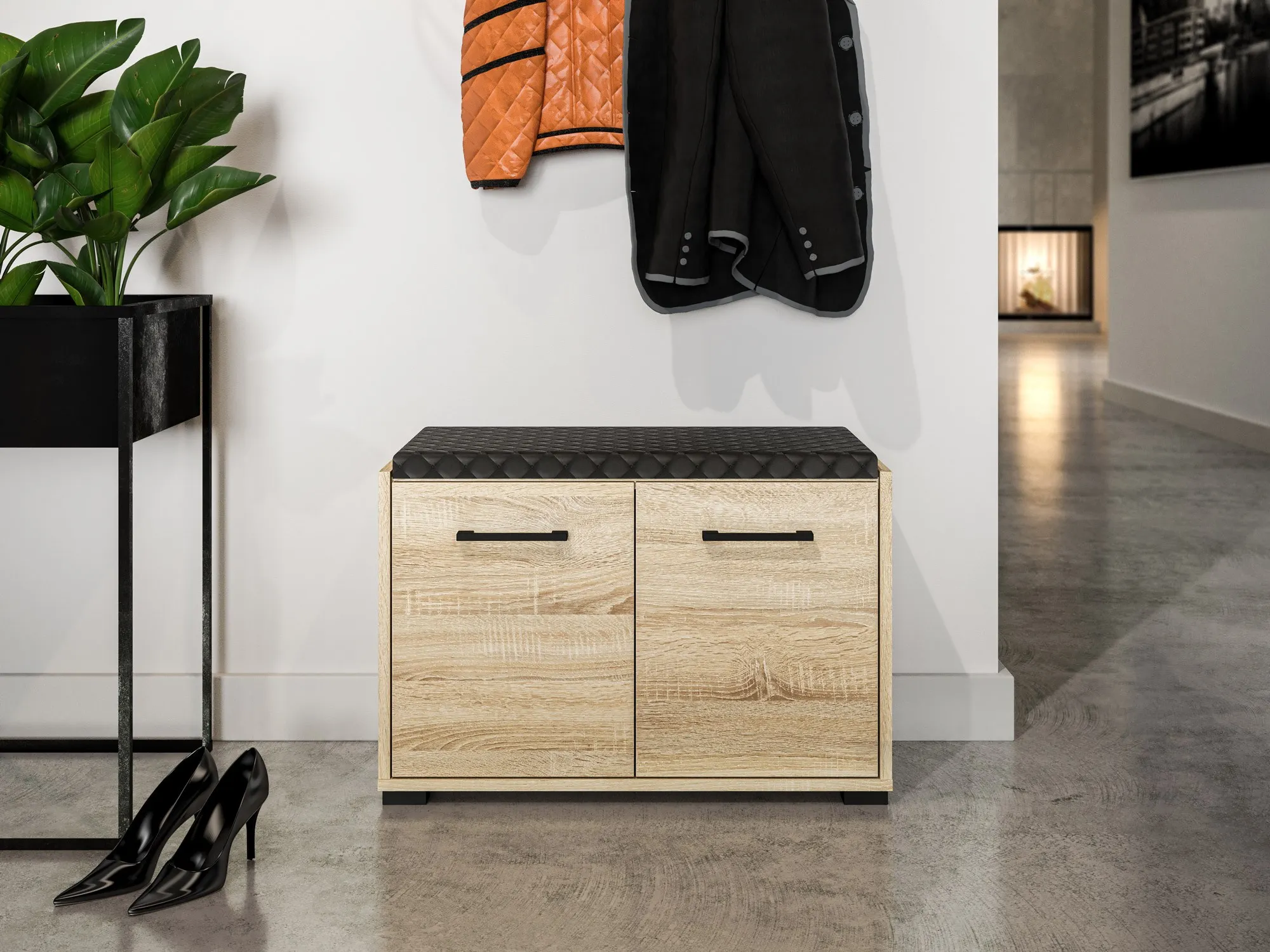 Szafka na buty 2-drzwiowa z siedziskiem CARO 02 Sonoma jasna 48x70x34 — zdjęcie 4