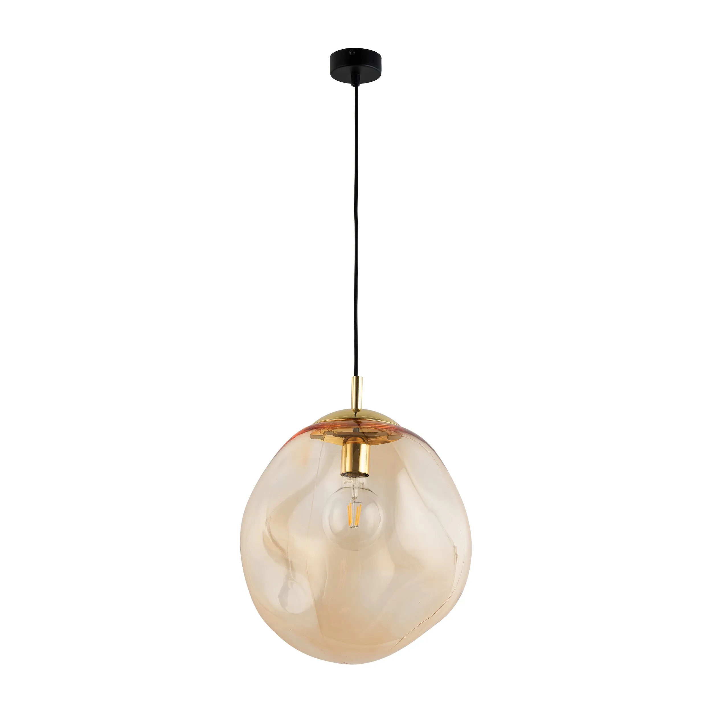 Lampa wisząca SOL czarna ze złotymi elementami bursztynowy szklany klosz 185x35x28cm