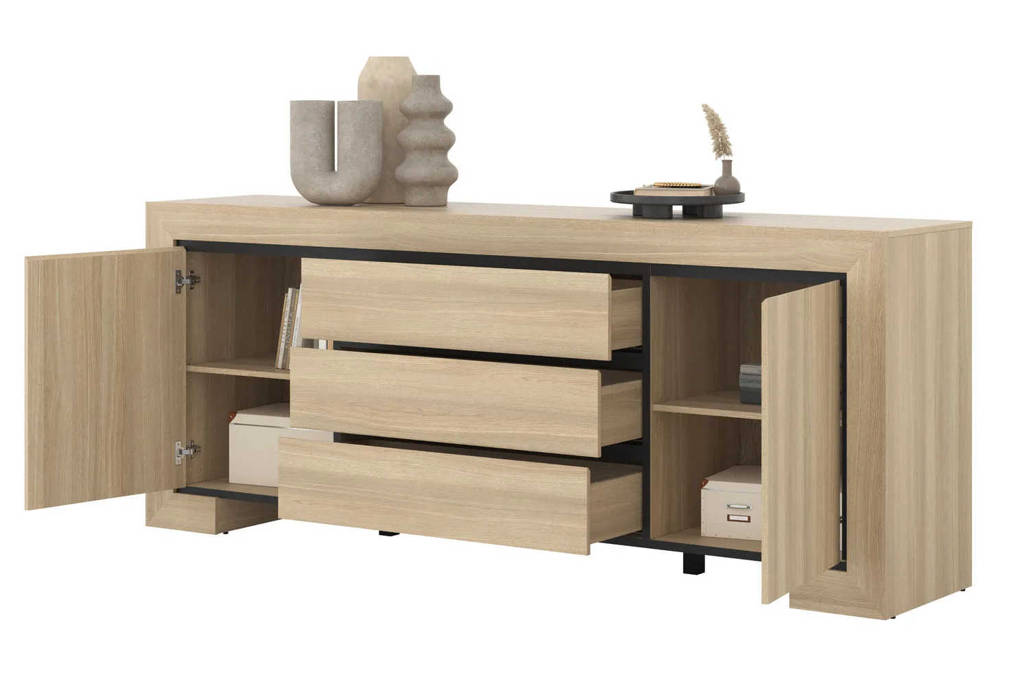 Komoda 2-drzwiowa z szufladami CUBA II 225 cm dąb samdal - 24DEOC25