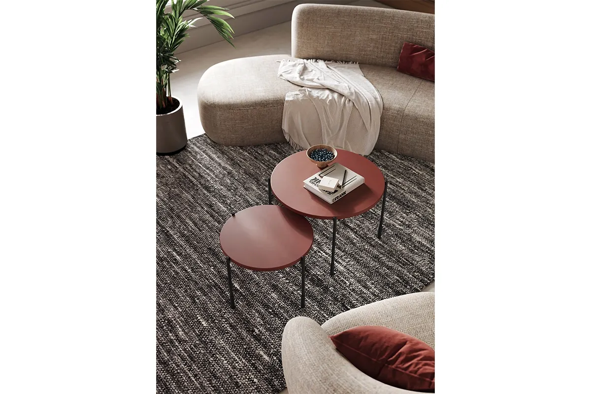 Stolik kawowy okrągły SONATIA 45 - burgund - czarne nogi - B_149219