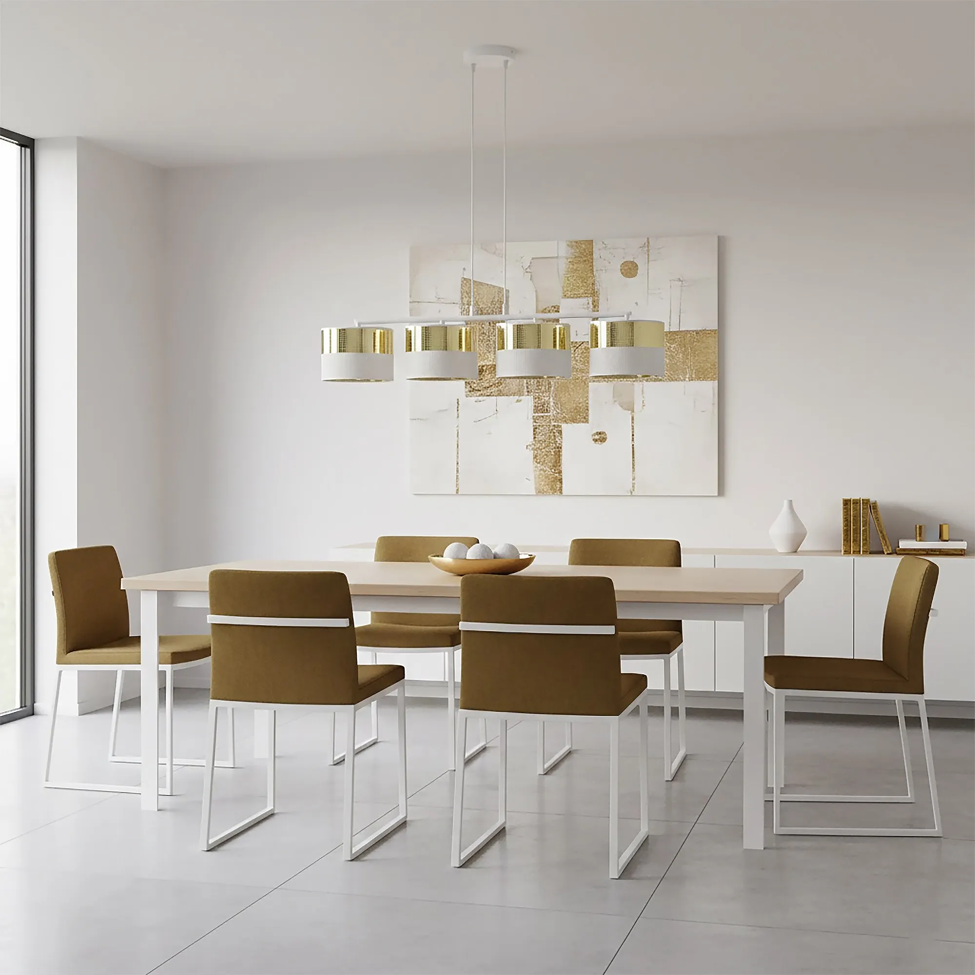 Lampa wisząca LUX 4 WH GOLD z abażurem biała złota - 1650/4