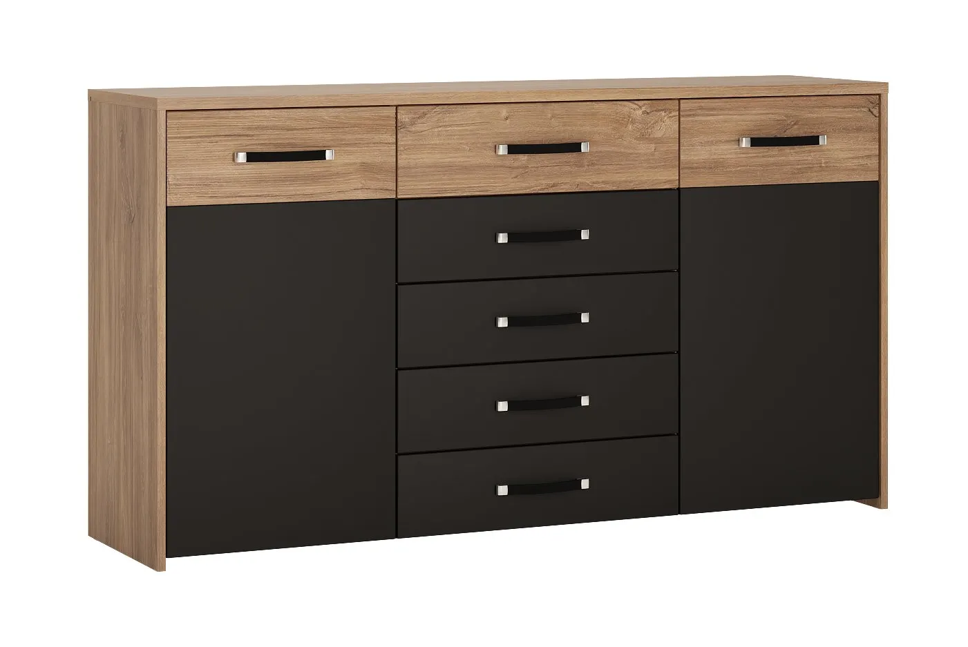 Komoda 2-drzwiowa z 5 szufladami MONACO MOAK04 Stirling Oak, Czarny Mat Komoda 2-drzwiowa z 5 szufladami MONACO MOAK04 Stirling Oak, Czarny Mat