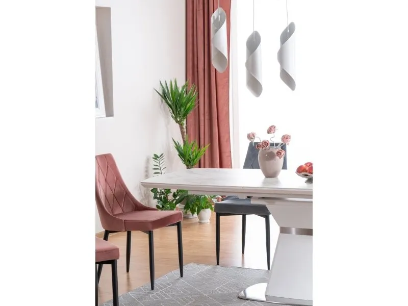 Stół rozkładany SATURN II CERAMIC 90x160(210) biały efekt marmuru - SATURNIICBB160