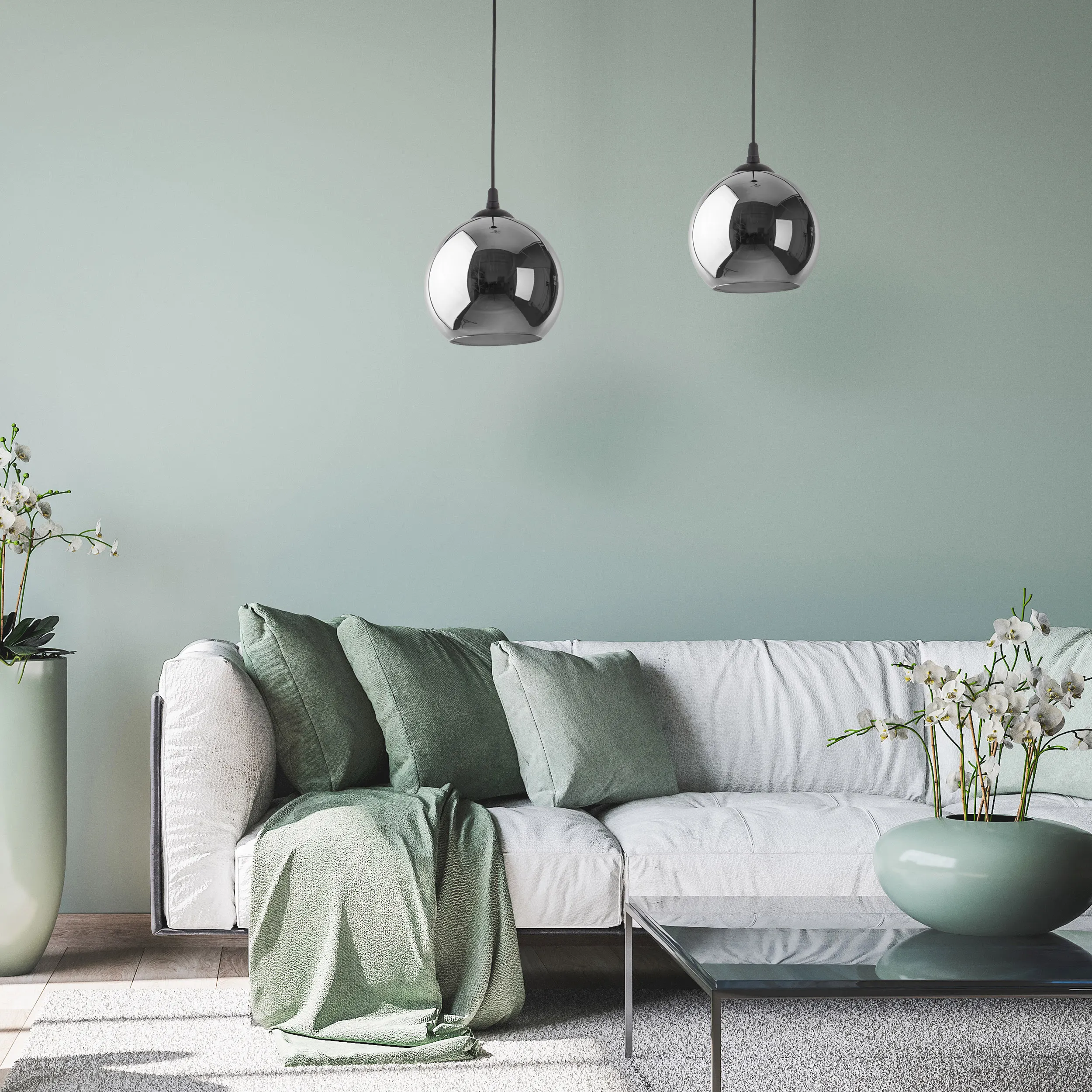 Lampa wisząca VENEZIA czarna z lustrzanym okrągłym szklanym kloszem 115x25cm - TK_5740