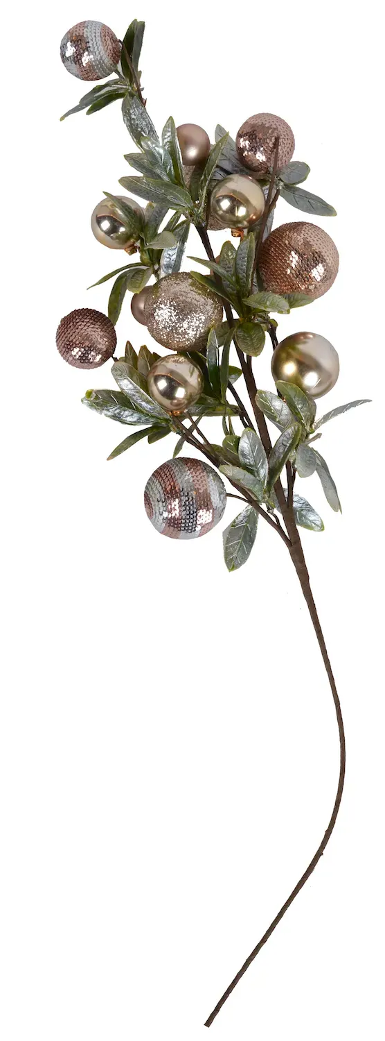 Gałązka zdobiona ze złotymi i różowymi bombkami 6225 zielona