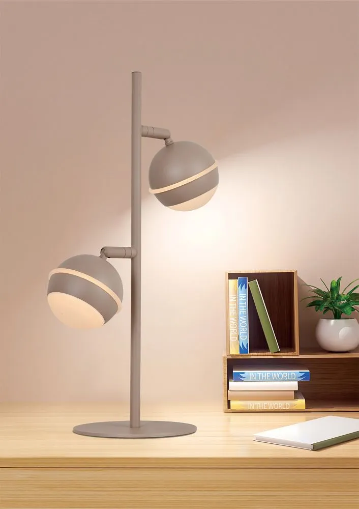 image lampa stołowa, lampka biurowa, podstawa okrągła, kulista lampa, kolor szary