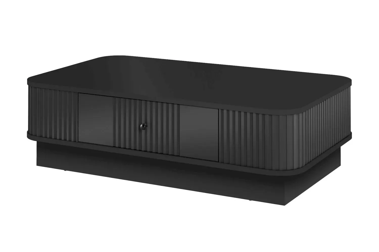 Stolik kawowy z szufladą VESPER ryflowany front - czarny czarny uchwyt cokół