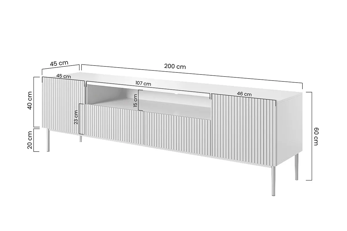 Szafka RTV NICOLE 200 z wnęką i szufladami - kremowa - czarny stelaż - B_55538