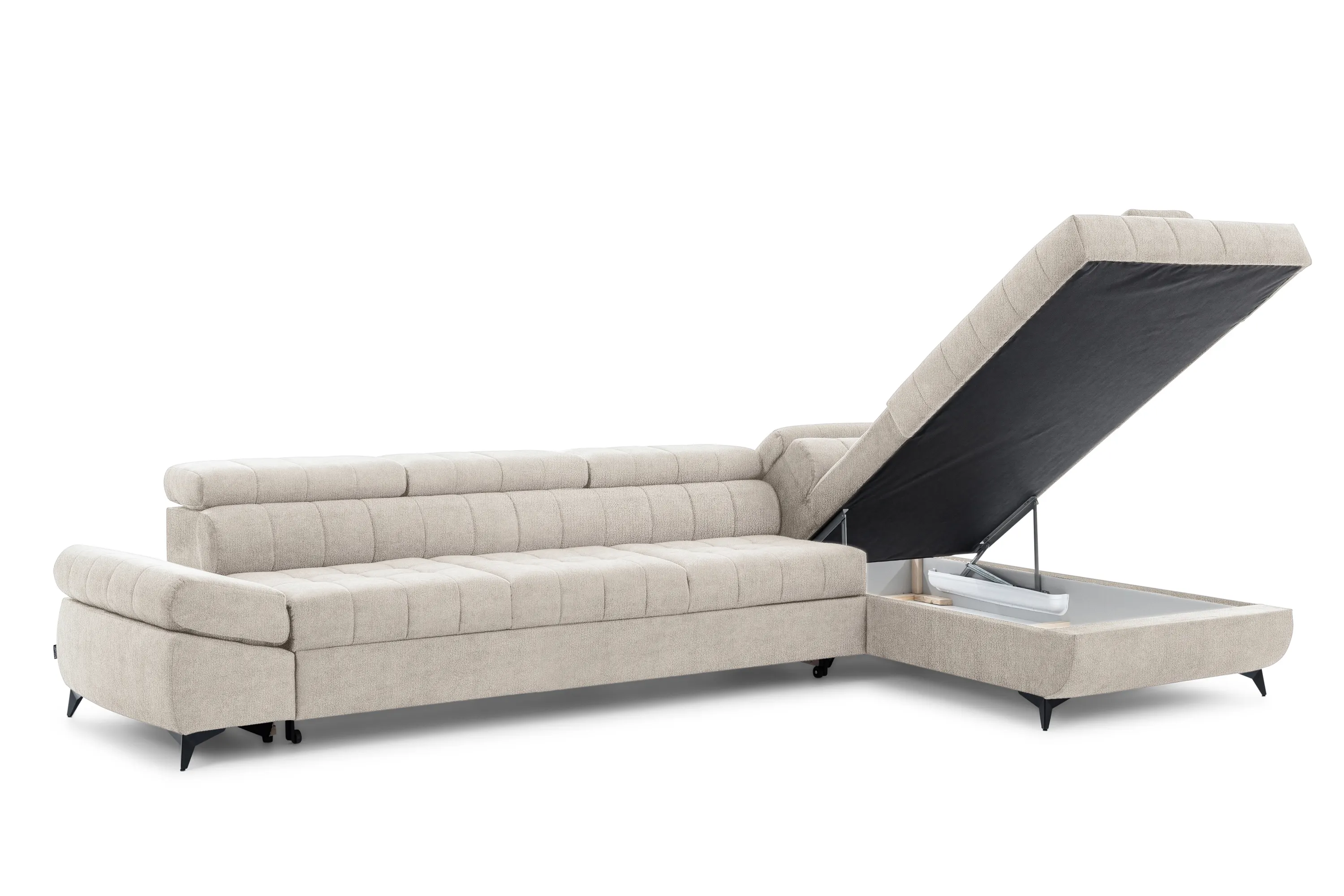 Narożnik prawostronny VALORIS MAXI regulowane zagłówki i podłokietniki tkanina Perfect harmony 07 beżowy - B_168600