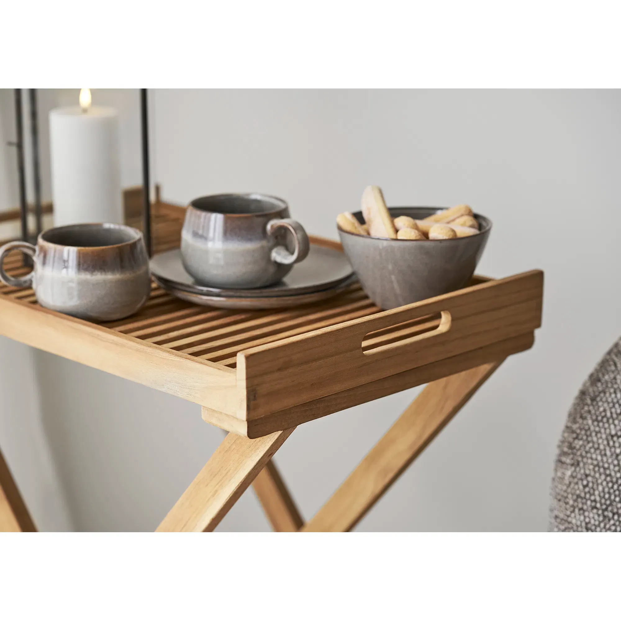 Stól ogrodowy z tacą RONDA 40x60 cm drewno tekowe - naturalny - 7501006