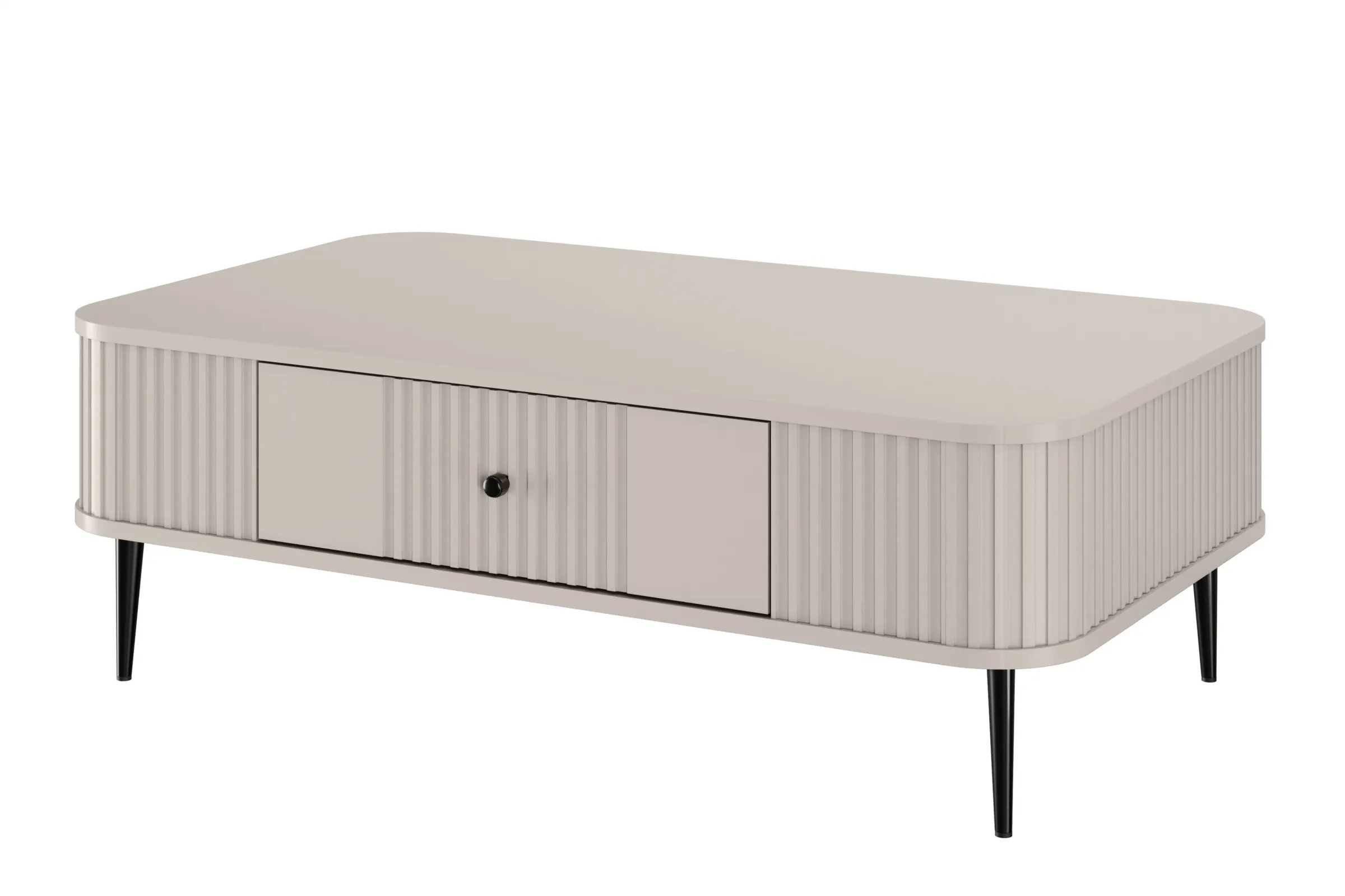 Stolik kawowy z szufladą VESPER 103 ryflowany front cashmere czarne nogi