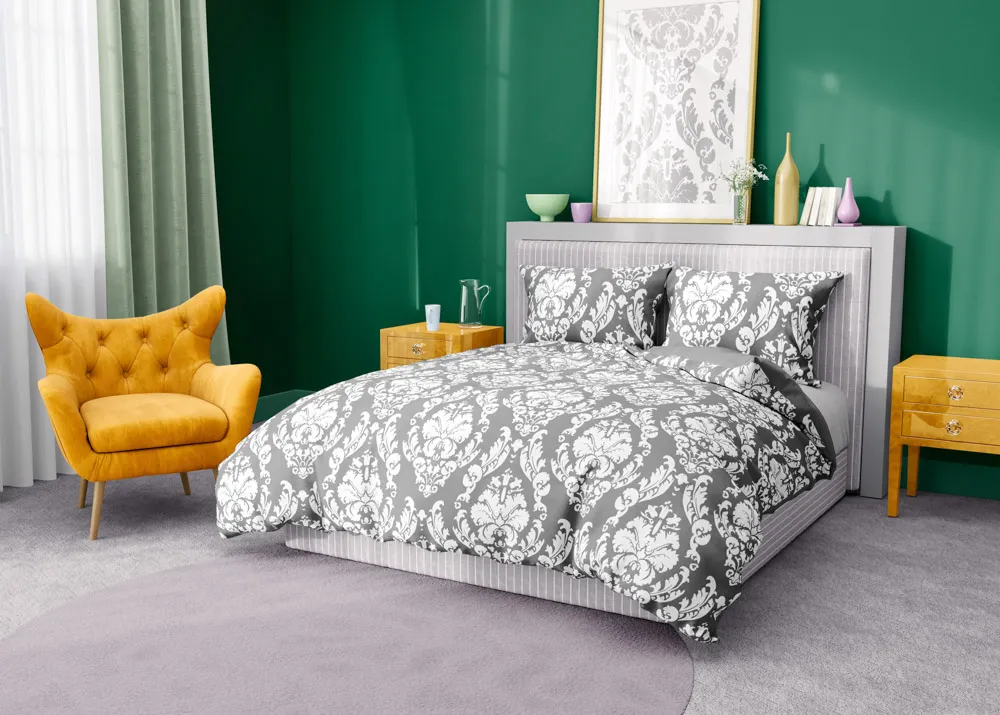 Pościel komplet GLAMOUR 005 bawełna 100% 140X200+70X90 biały szary - FARO_26118