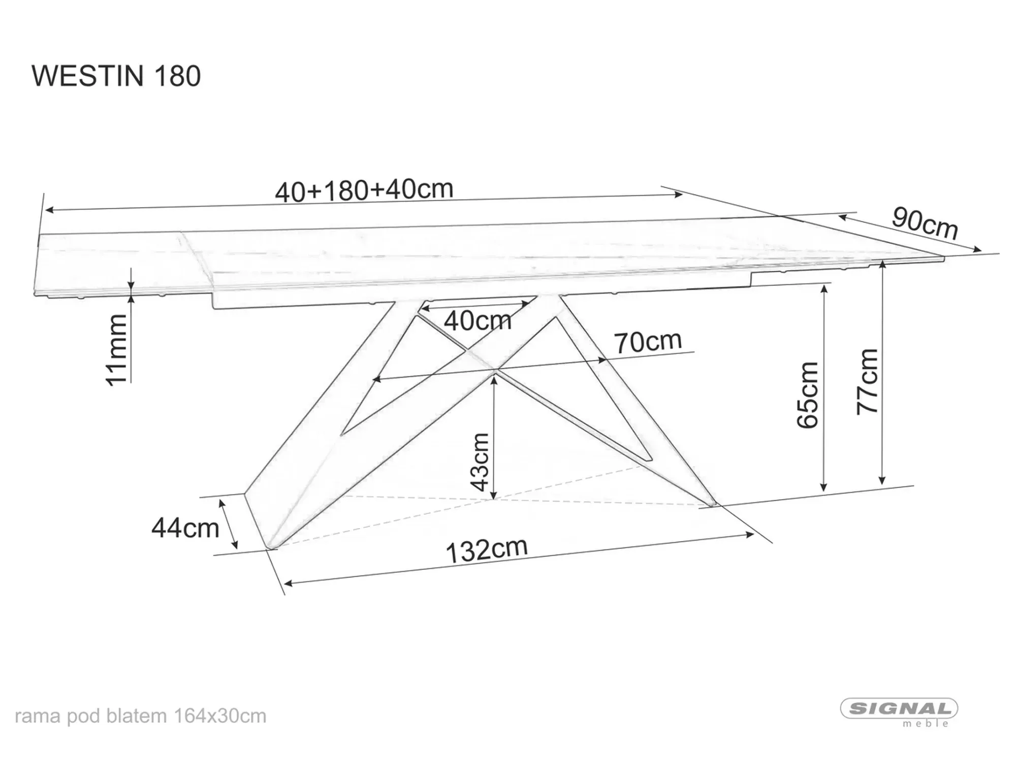 Stół rozkładany WESTIN III CERAMIC Statuario Venato 90x180(2600 cm biały - WESTINIIIBC180