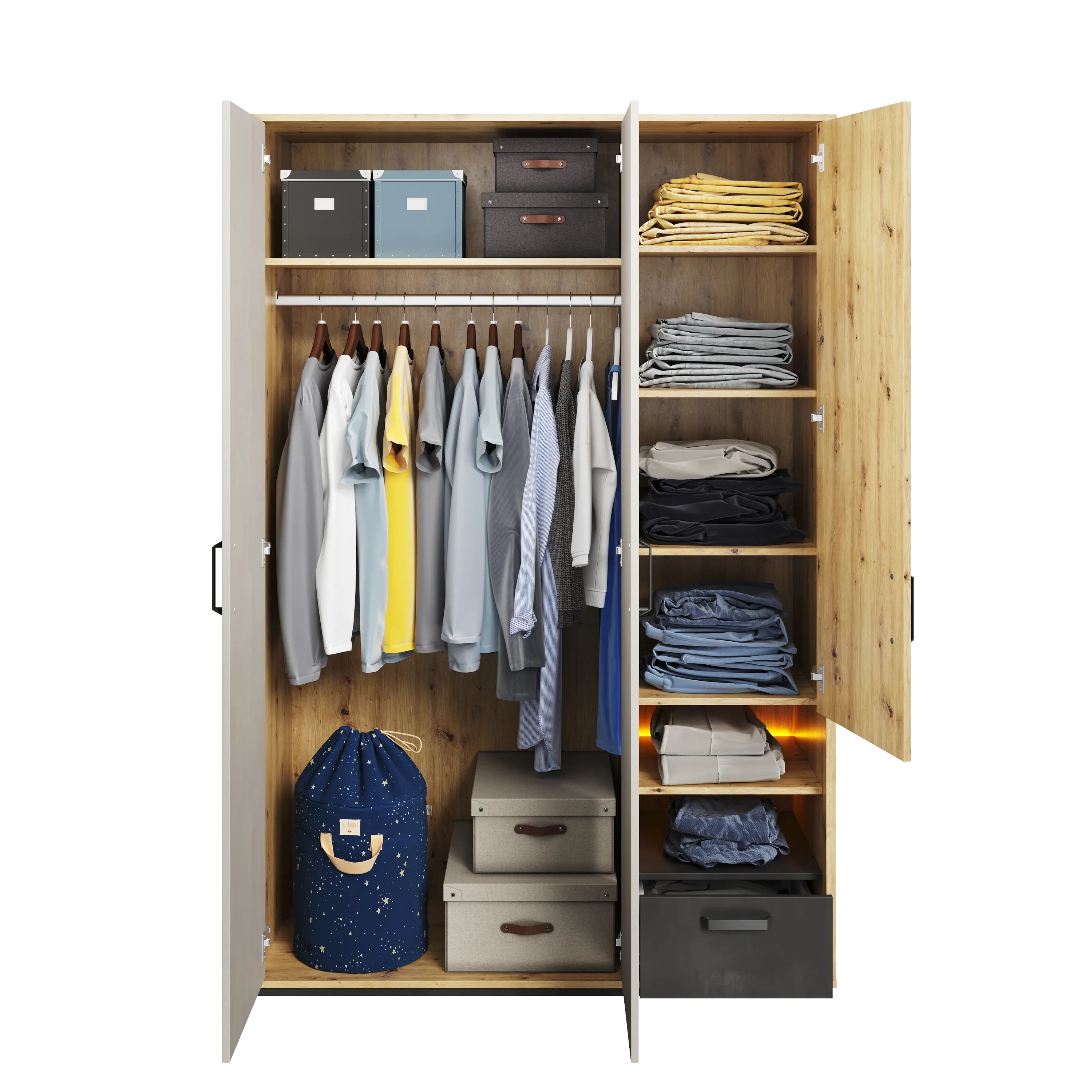 Szafa 3-drzwiowa LED Qubic QB-02 130cm dąb artisan - QB2DAR