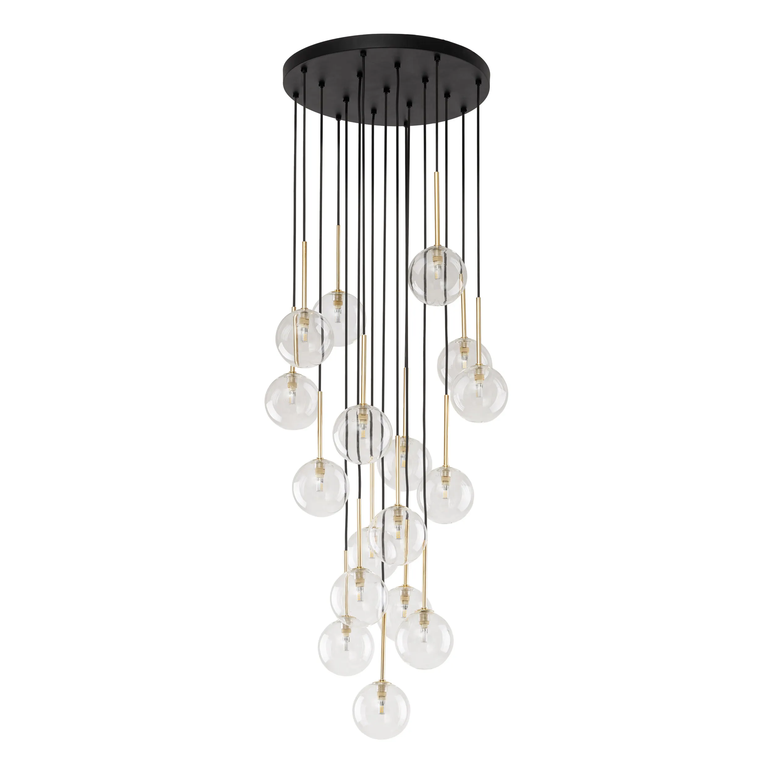 Lampa wisząca NILOS czarna ze złotymi elementami transparentne okrągłe szklane klosze 145x52cm