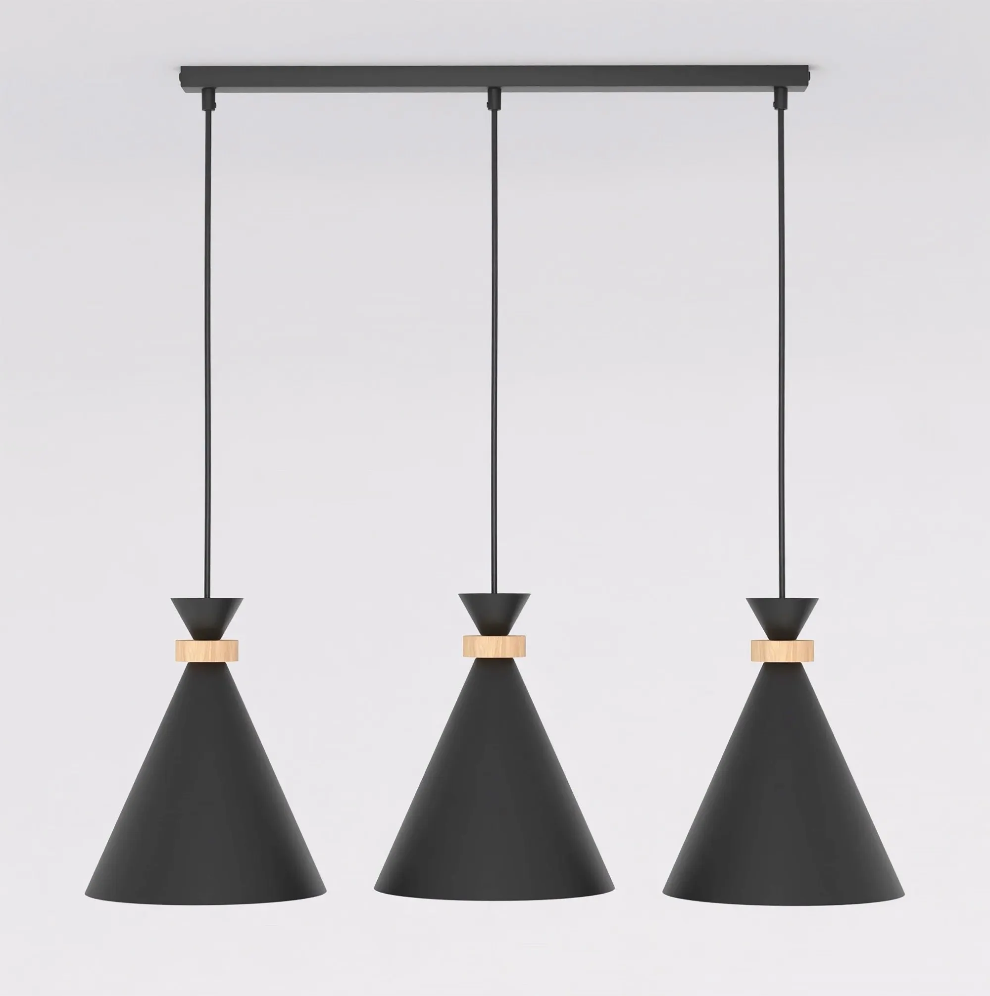 image lampa wisząca, trzy sztuki, czarna, metal, trójramienna-kolumna