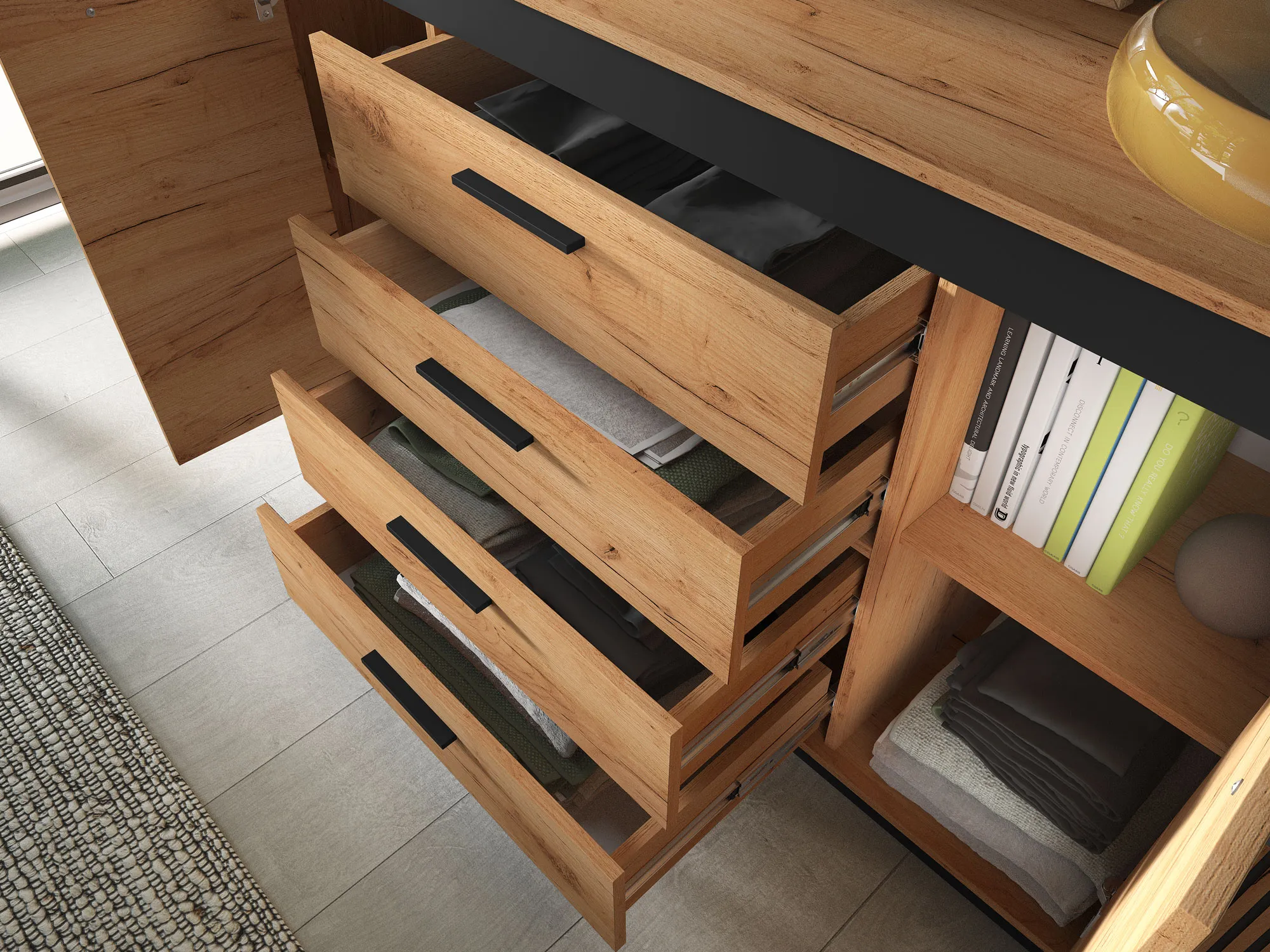 Komoda 2-drzwiowa z 4 szufladami URSO 06 craft złoty, czarny - 1URSO06-001