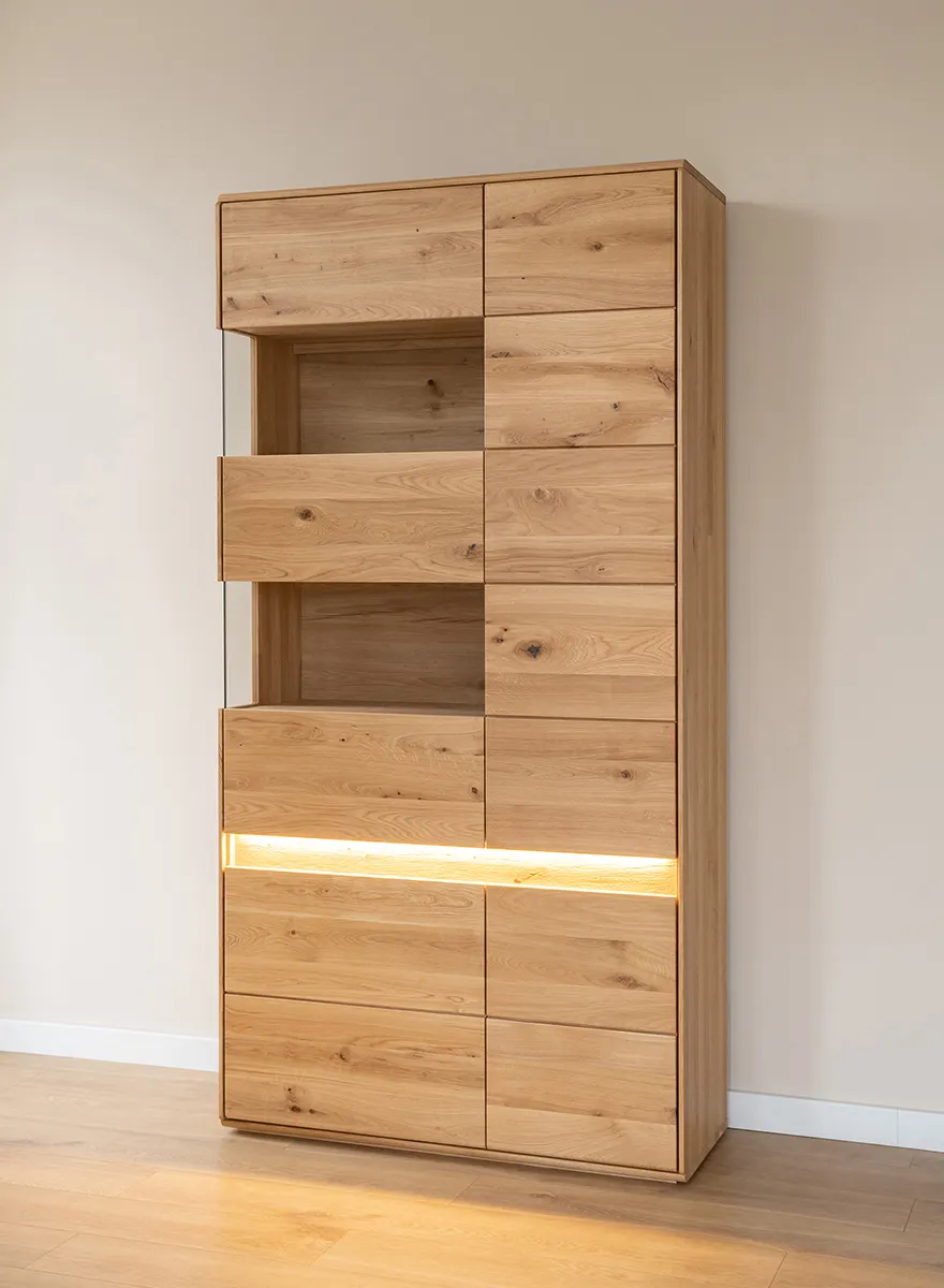 Witryna drewniana szklana DIVISIONE z oświetleniem lewa dąb olejowany - ZIDIV02L