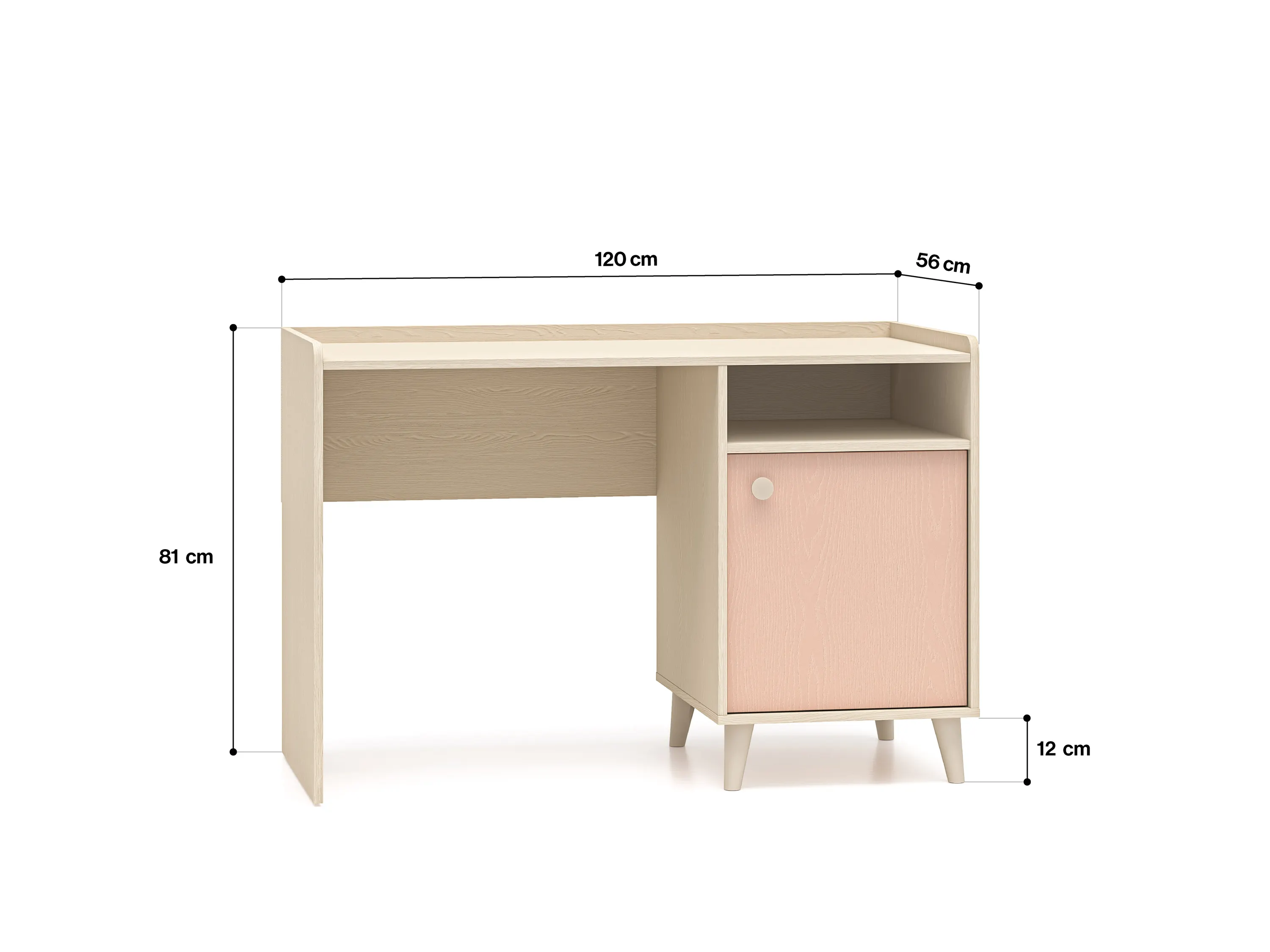 Biurko z szafką MEVEL 07 piasek pustyni, różowy - 1MEVE07-001
