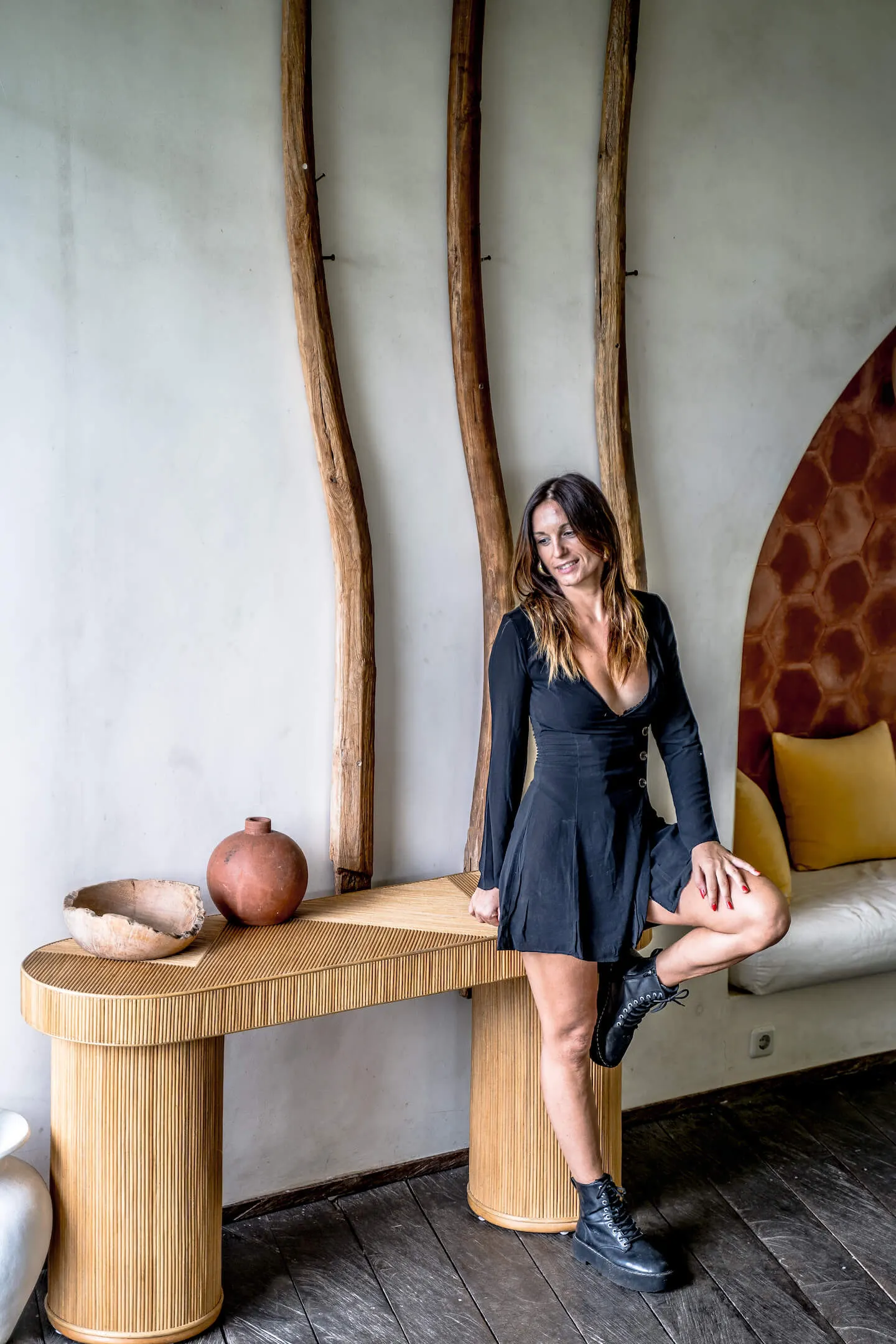 STOLIK KONSOLA KACA - naturalny rattan - MMRT015