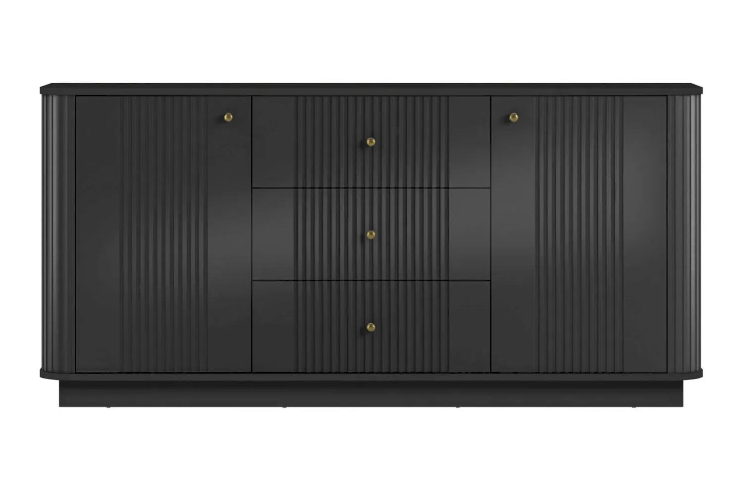 Komoda 2-drzwiowa z 3 szufladami VESPER 160 ryflowany front - czarny złote uchwyty cokół - B_169442