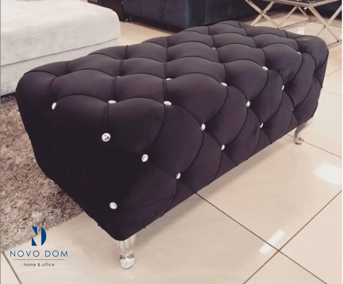 Puf ławka HESTIA VELVET aksamitny czarny z kryształkami Signal - HESTIAV19S