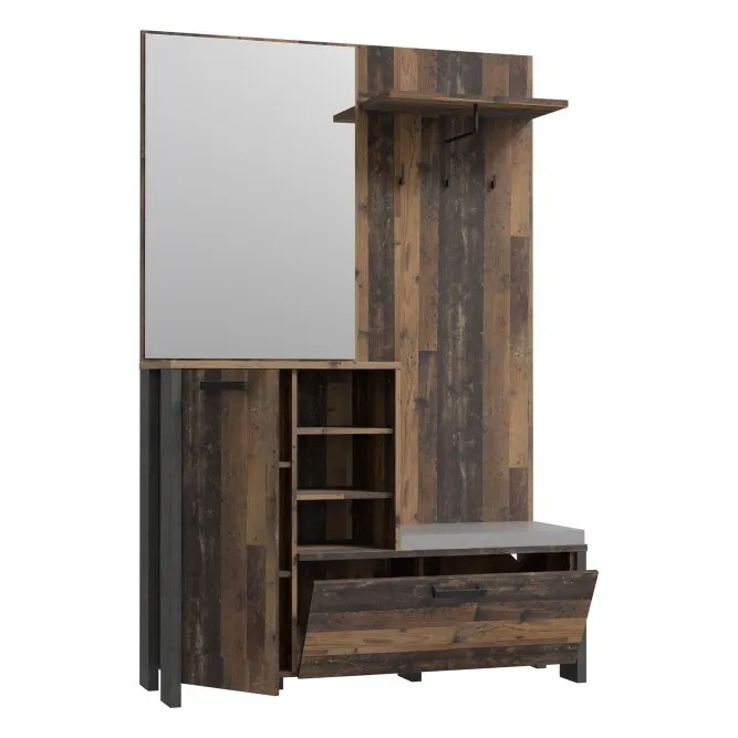 Zestaw do przedpokoju z lustrem i szafka na buty - old wood vintage, beton - CLFD02L-C546