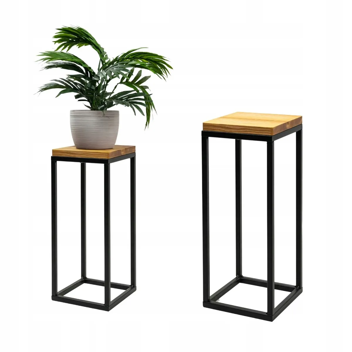 Kwietnik stojący LAVAL XS metal drewno czarny naturalny - LD_TZ000042