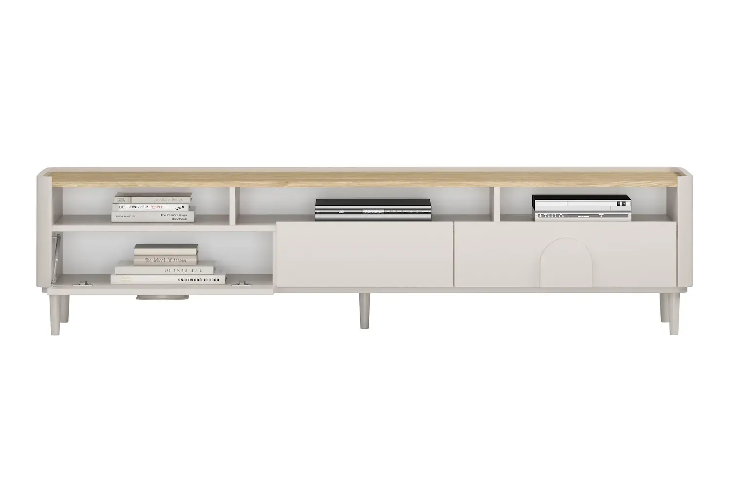 Szafka RTV z klapą i 2 szufladami AMILIO 200 - cashmere dąb olejowany uchwyty cashmere nogi cashmere - B_169220